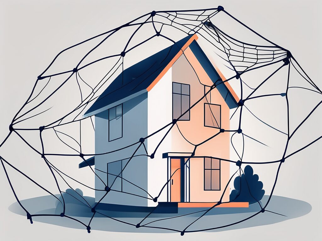 A house partially covered by a net