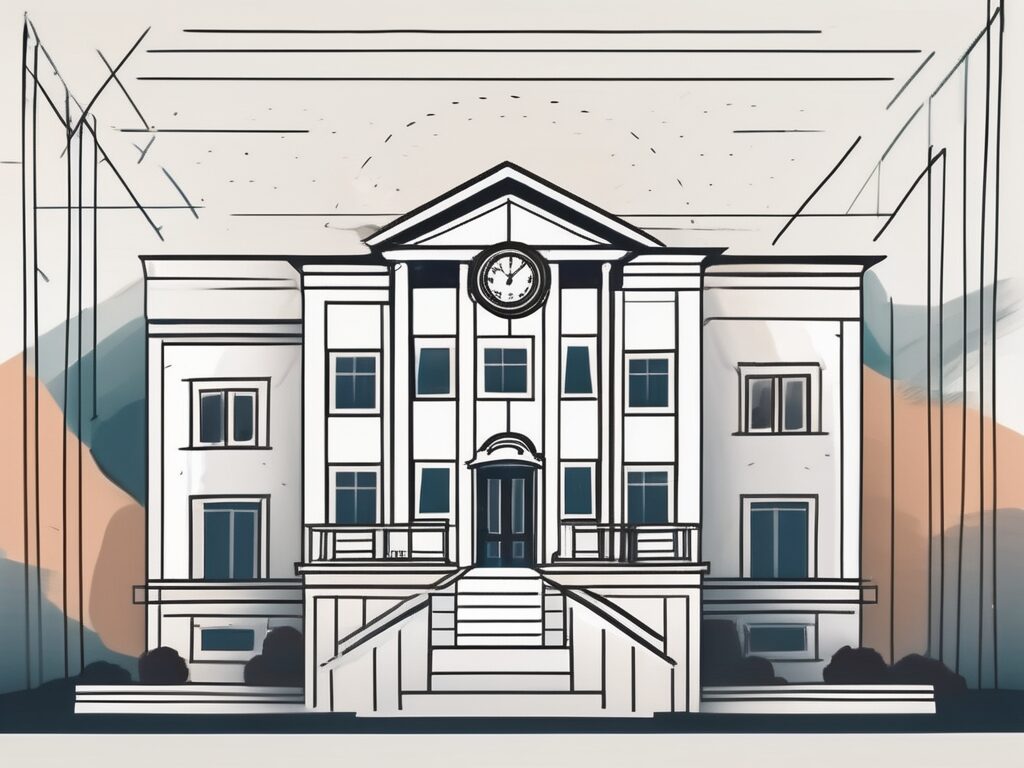 A house with a large clock as the background