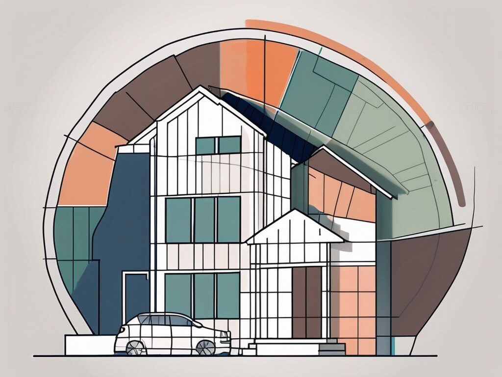 A house with a pie chart next to it