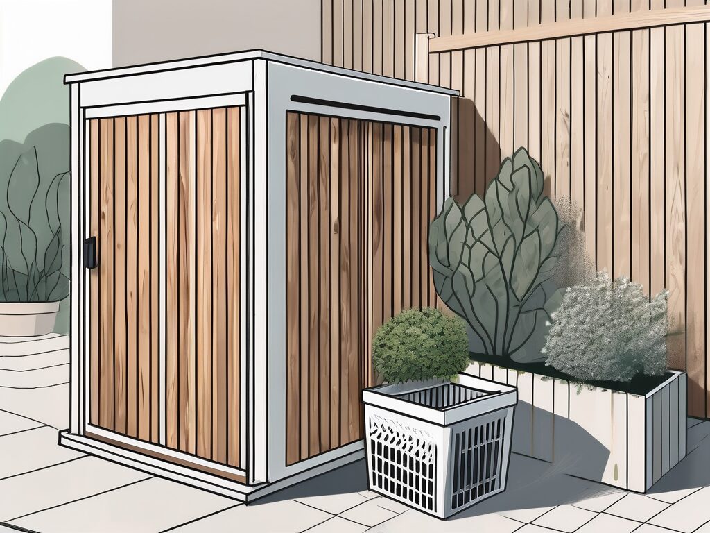 A yard with a creatively concealed trash bin