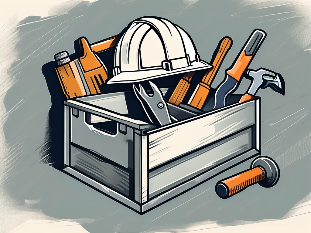 A toolbox with various tools such as a hammer
