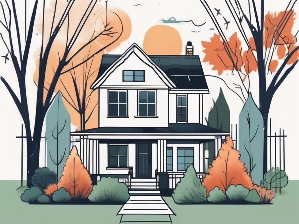 A house with a for-sale sign in the front yard