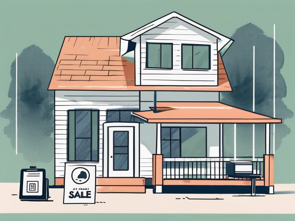 A house with a 'for sale' sign in the front yard