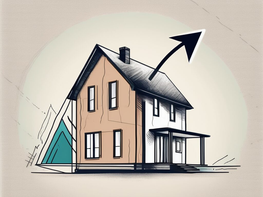 A house with a large arrow wrapping around it