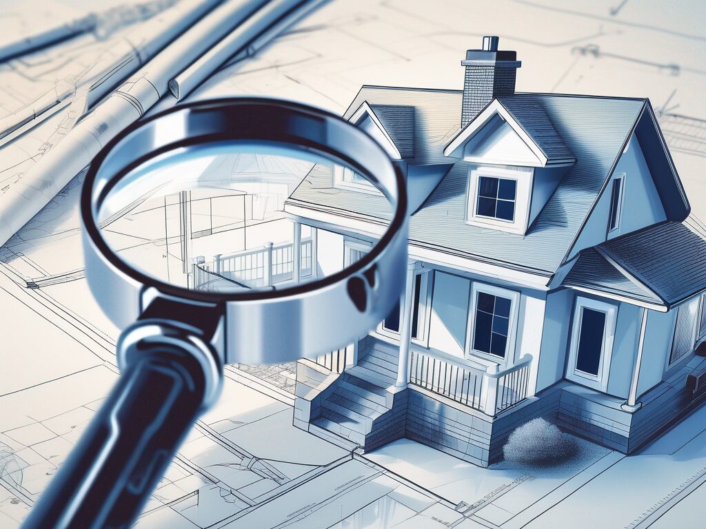 A magnifying glass over a blueprint of a house