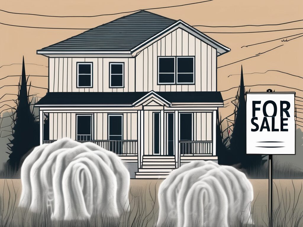 A house with a "for sale" sign in the front yard