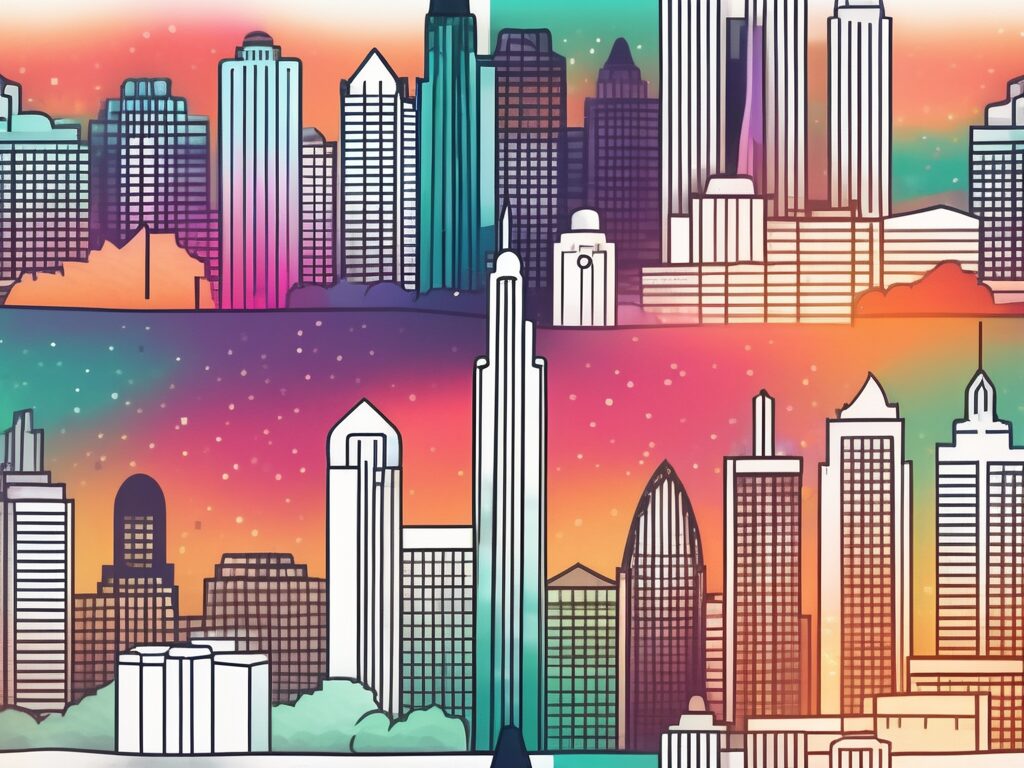 A vibrant dallas skyline with a highlighted