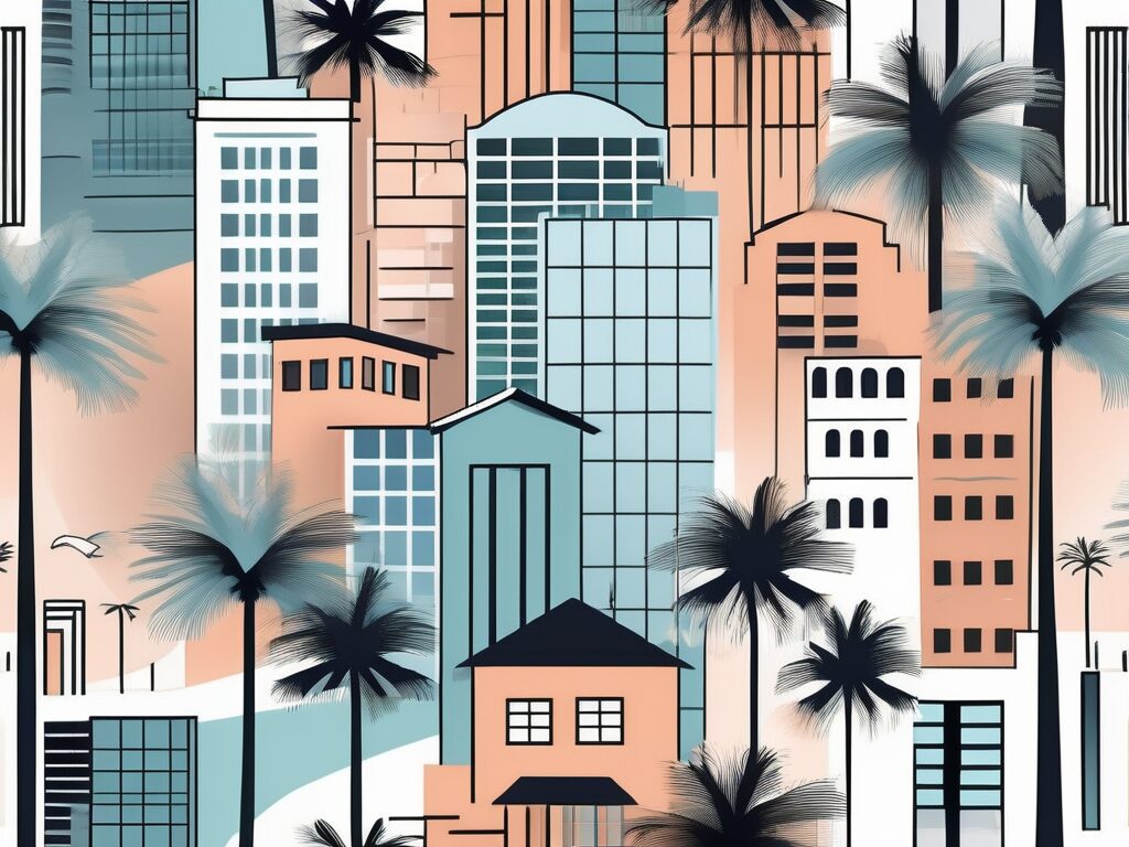 A variety of architectural styles of houses and skyscrapers