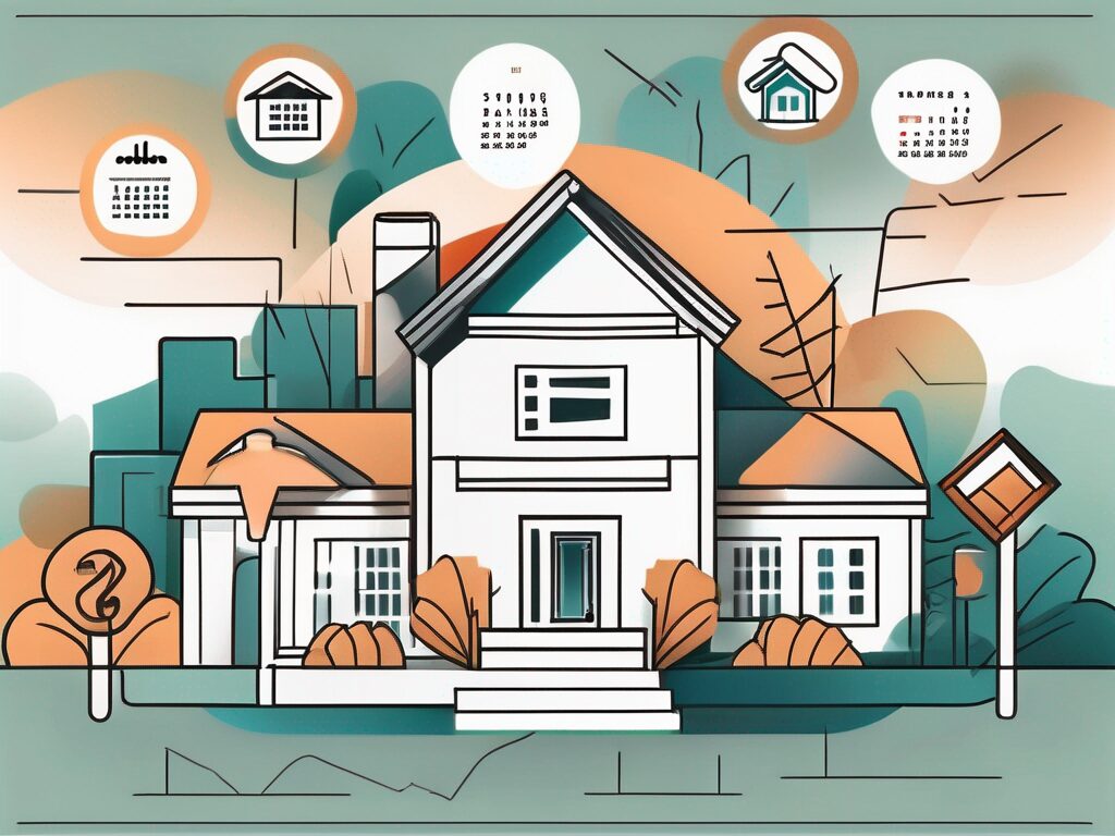 A calendar with various real estate symbols like a house