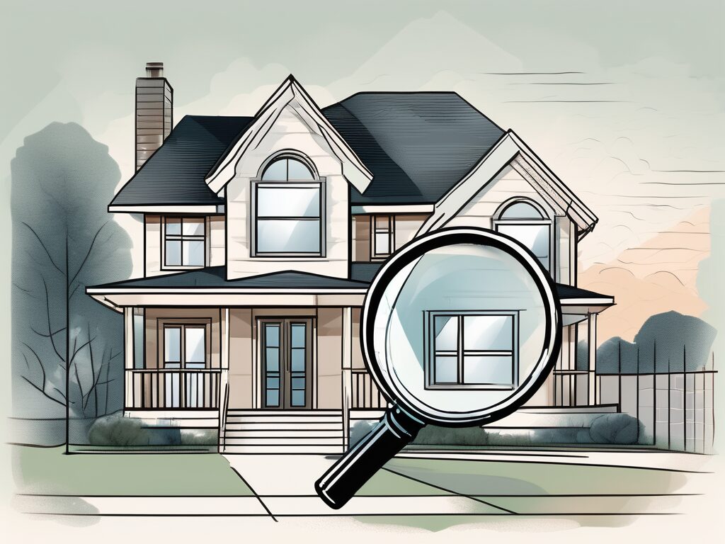 A traditional residential house with a magnifying glass hovering over it