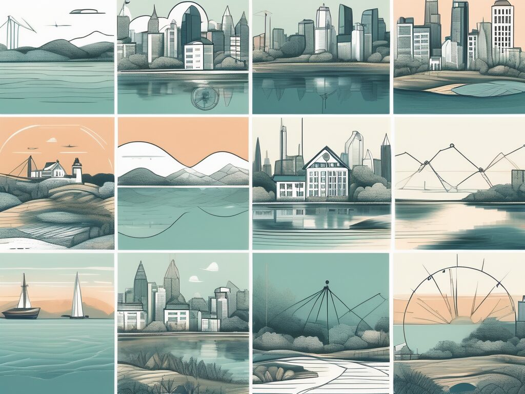 A variety of landscapes including a bustling cityscape