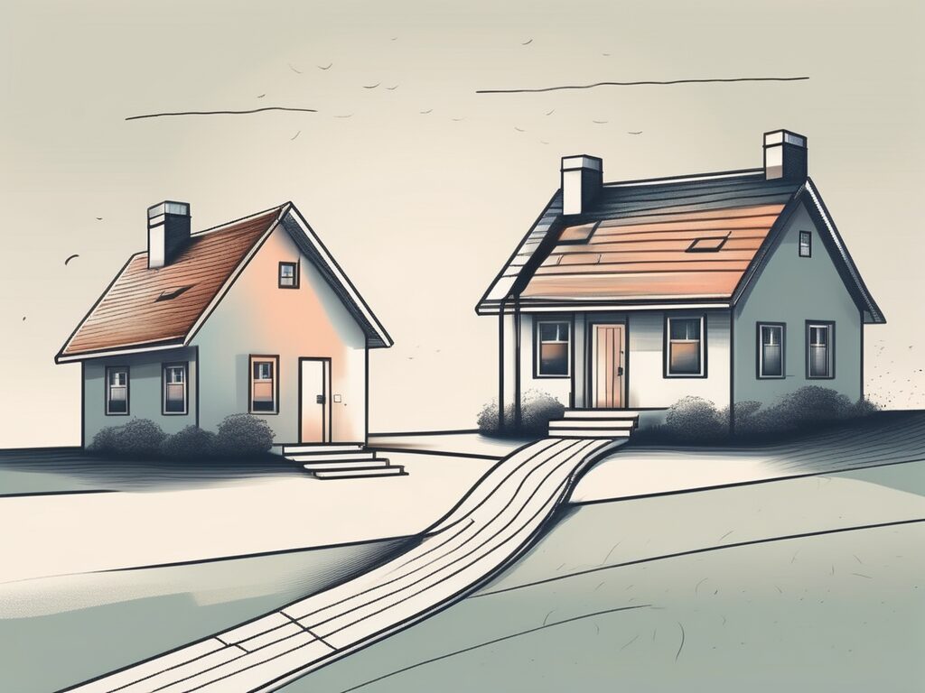 A house with a symbolic pathway leading towards a smaller