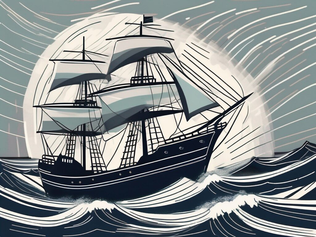 A stormy sea with a sturdy ship navigating through