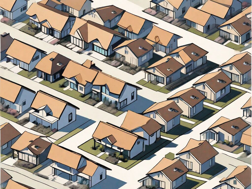 A bird's eye view of a variety of homes in bakersfield