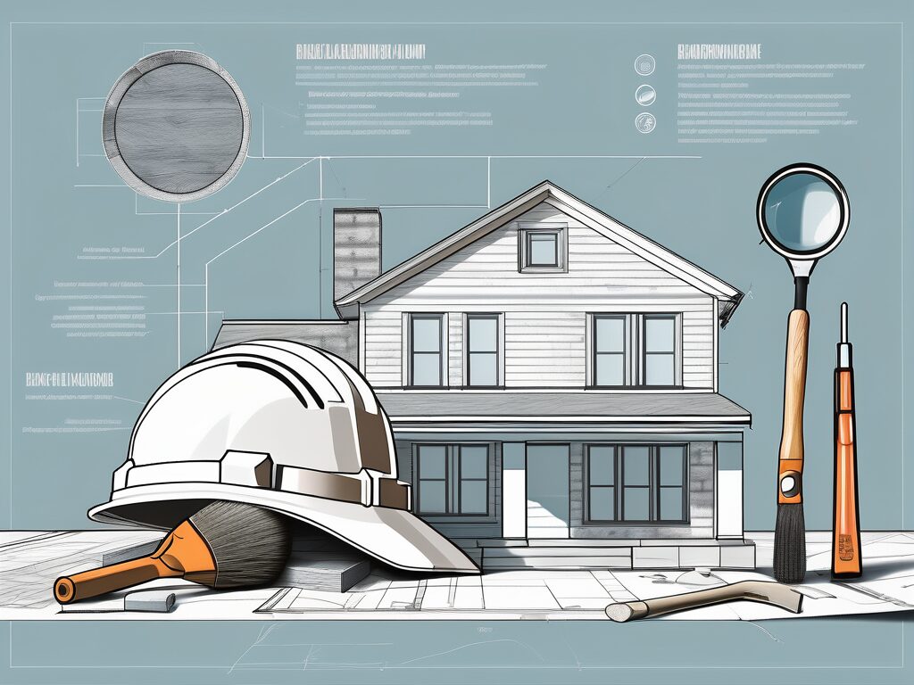A blueprint of a new construction home with a magnifying glass highlighting important aspects