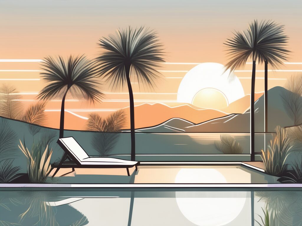 A real estate sign leaning against a tranquil oasis