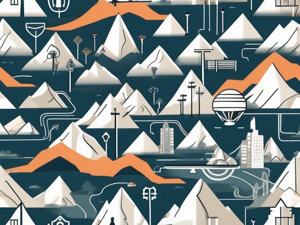 A roadmap with various real estate related symbols such as houses