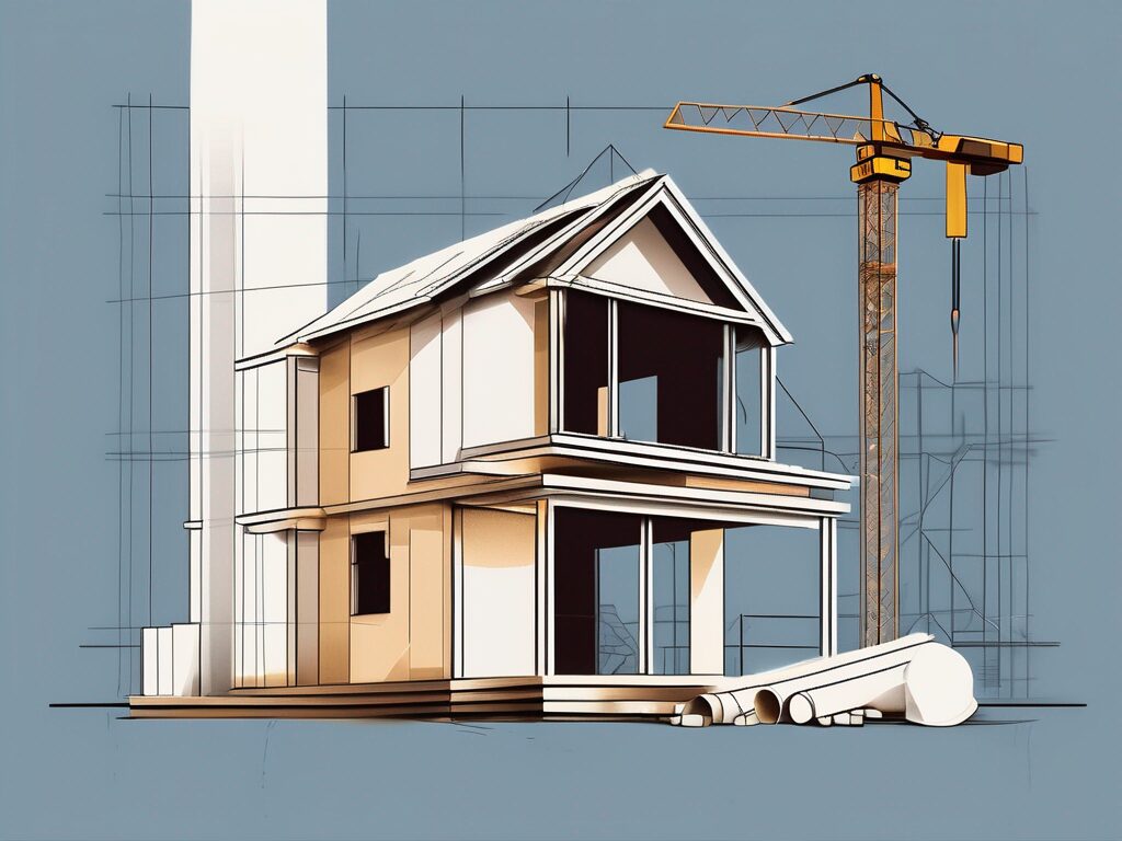 A construction site with a half-built house
