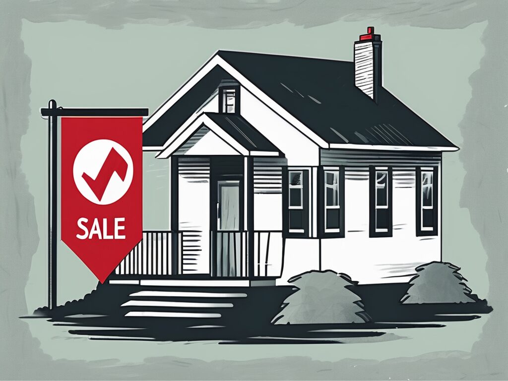 A traditional house with a "for sale" sign in the yard