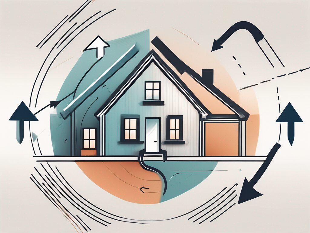 A stylized house in the middle with two arrows