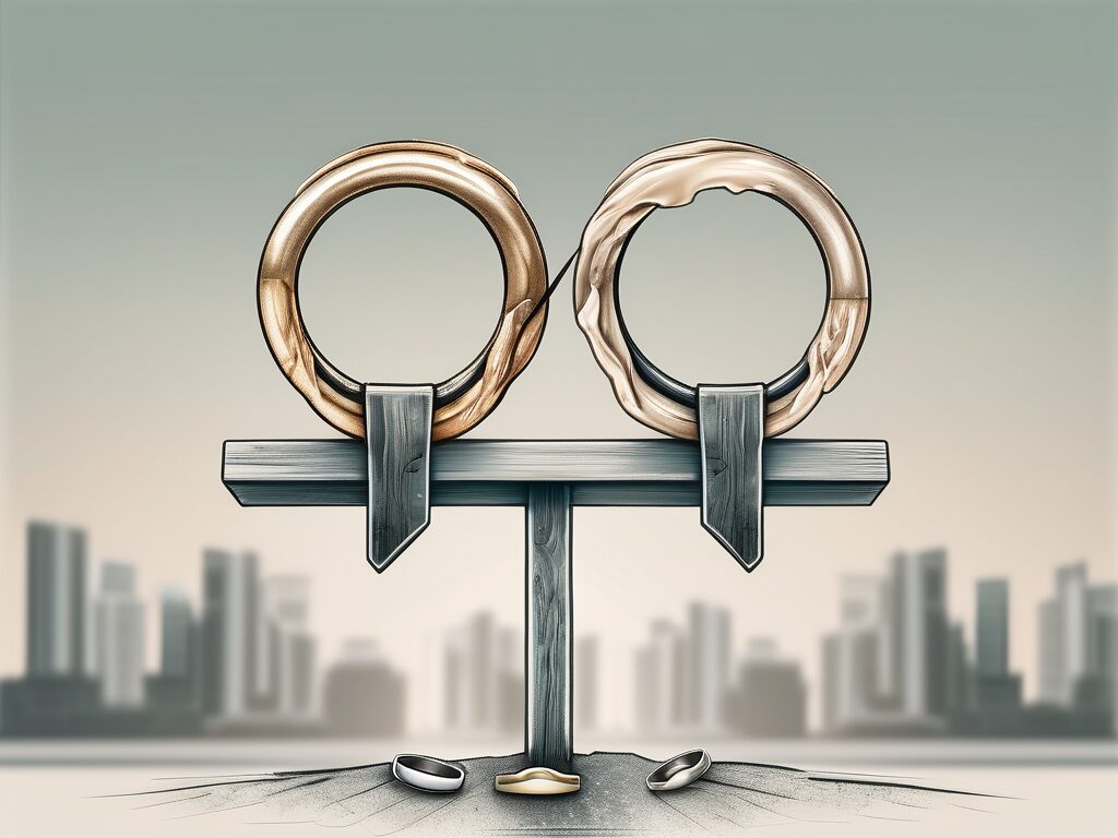 A pair of wedding rings split in half