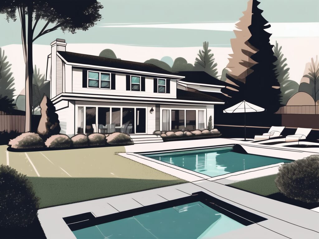 A beautiful suburban house with a sparkling pool in the backyard
