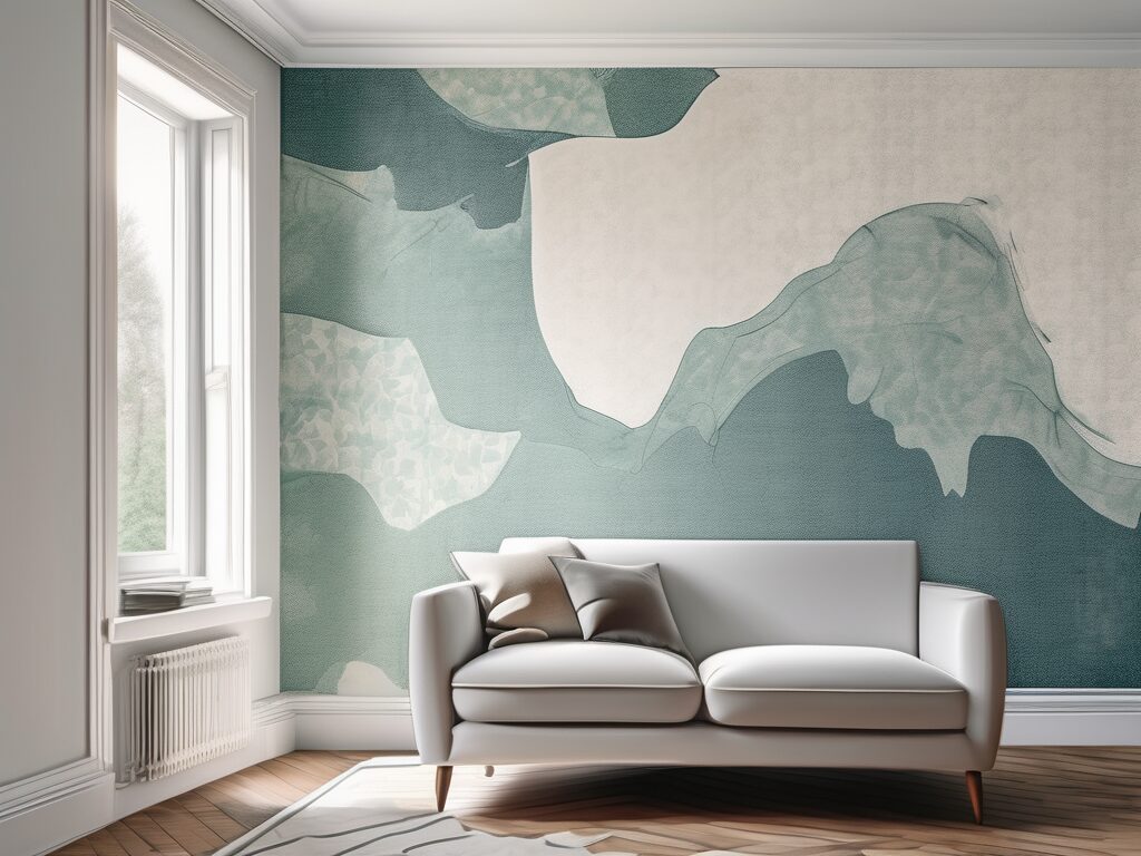 A home interior with peeled-off vintage wallpaper revealing fresh