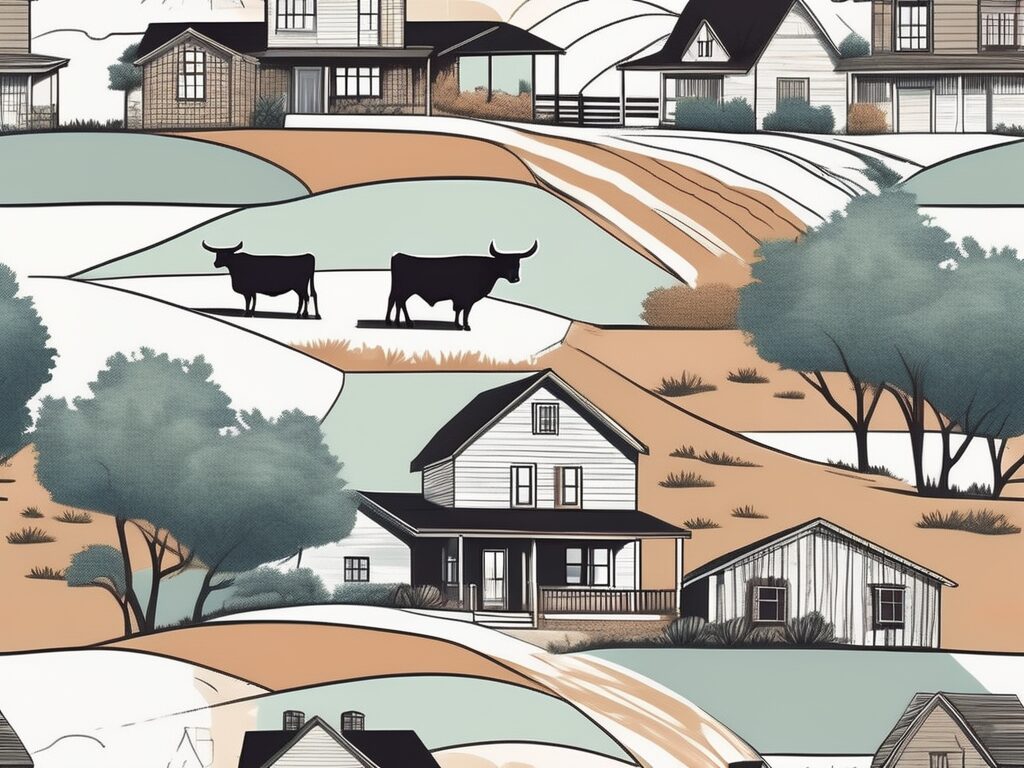 A picturesque texas landscape featuring a variety of houses