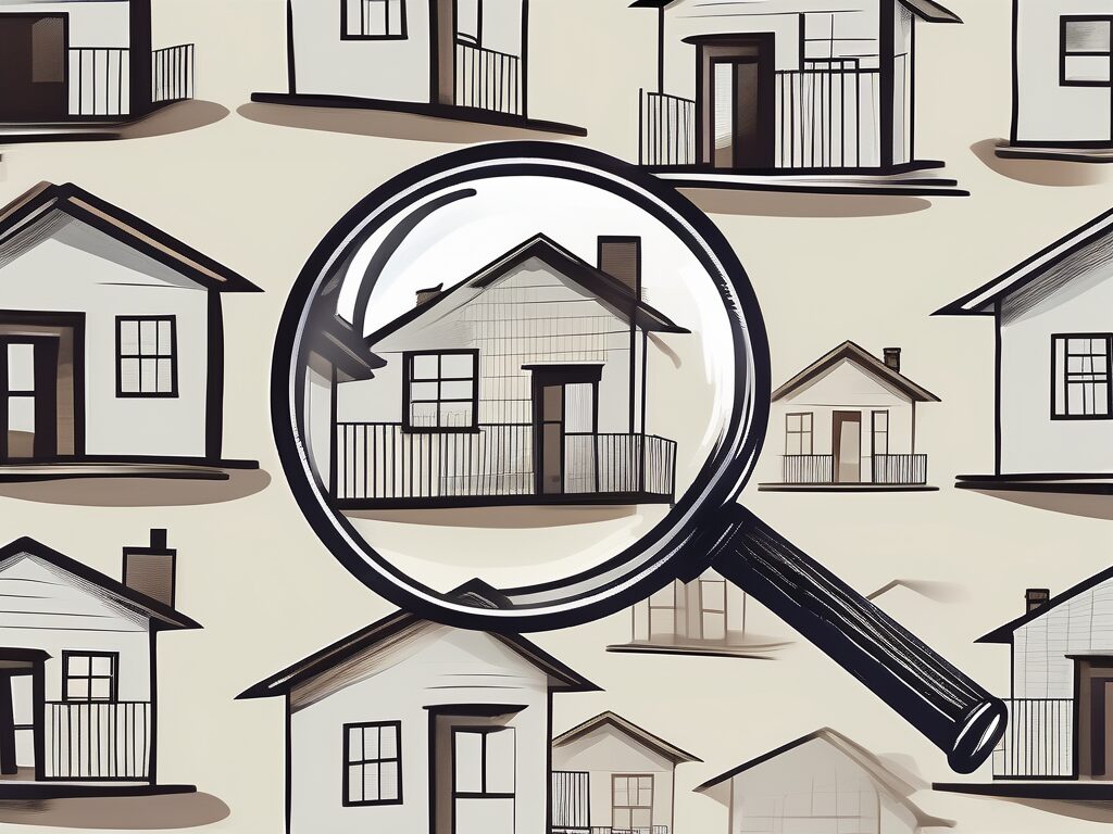 A magnifying glass hovering over a model house