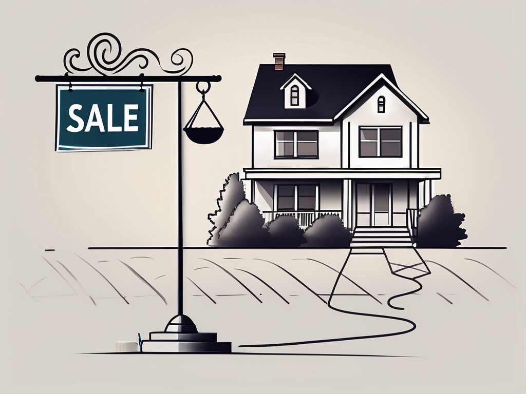 A house with a 'for sale' sign in the front yard