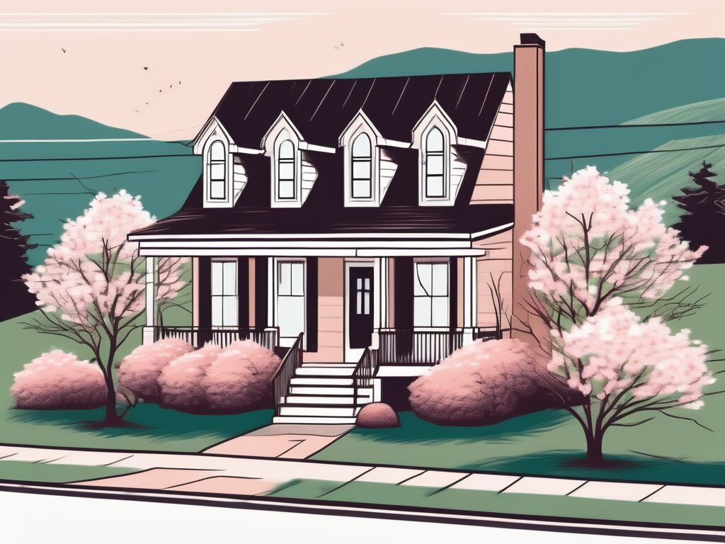 A quaint virginia-style house with a 'for sale' sign in the front yard