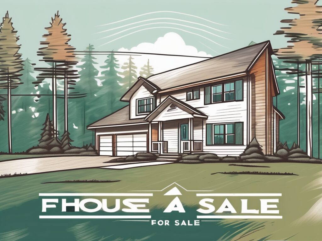 A house with a 'for sale' sign in the front yard