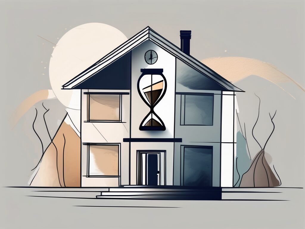 A house with an hourglass next to it