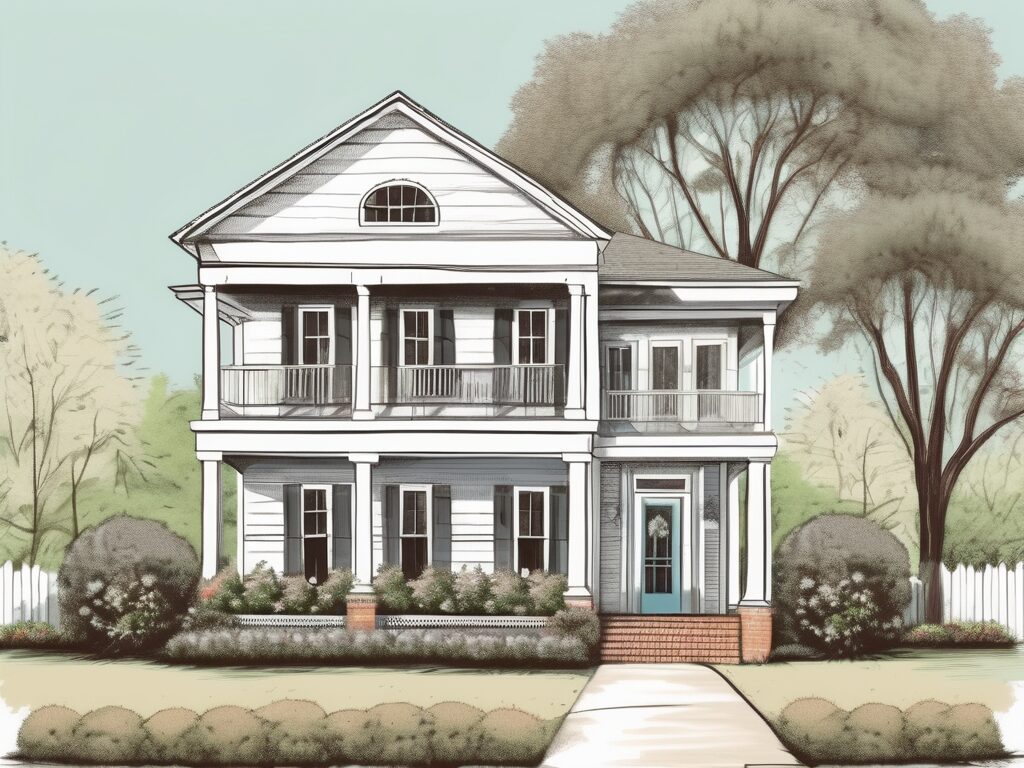 A quaint mississippi house with a 'for sale' sign in the front yard