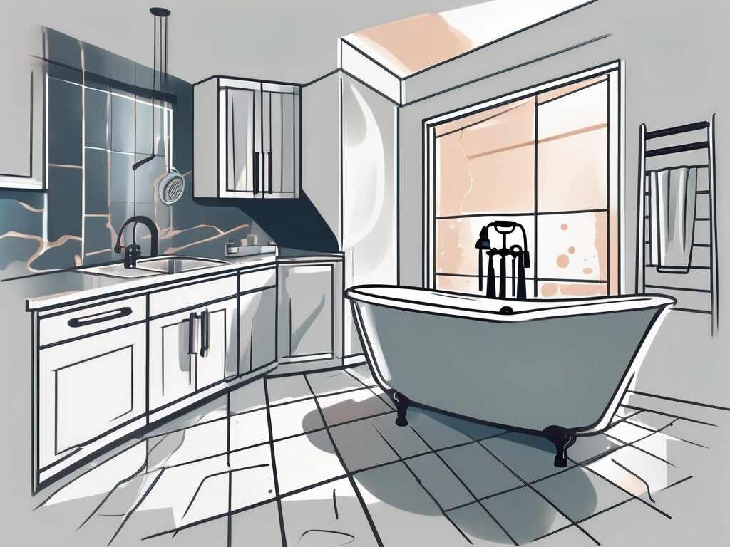 A kitchen and bathroom setting