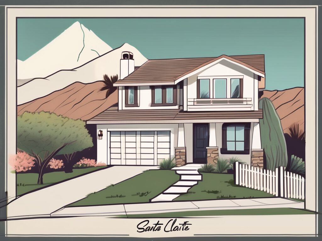 A charming house in santa clarita with a 'for sale' sign in the yard