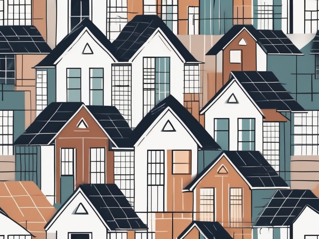 A variety of differently sized and styled houses aligned on a grid