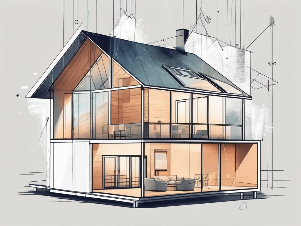 A new build house with price tags hanging from different parts of it