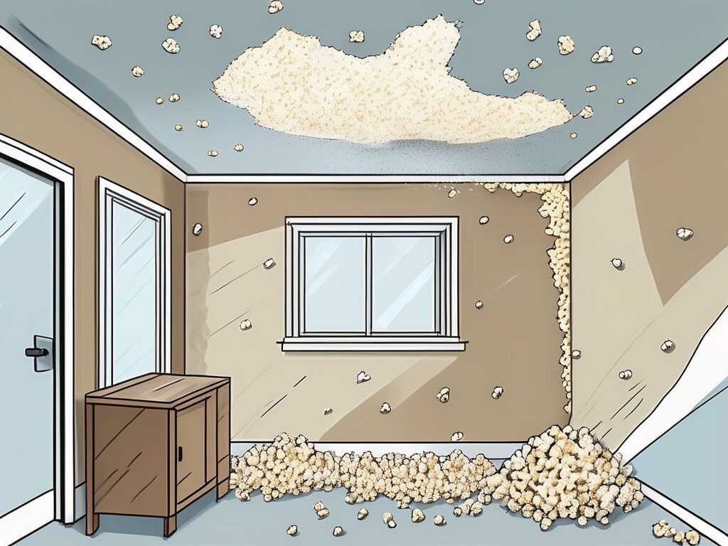 A half-removed popcorn ceiling in a room
