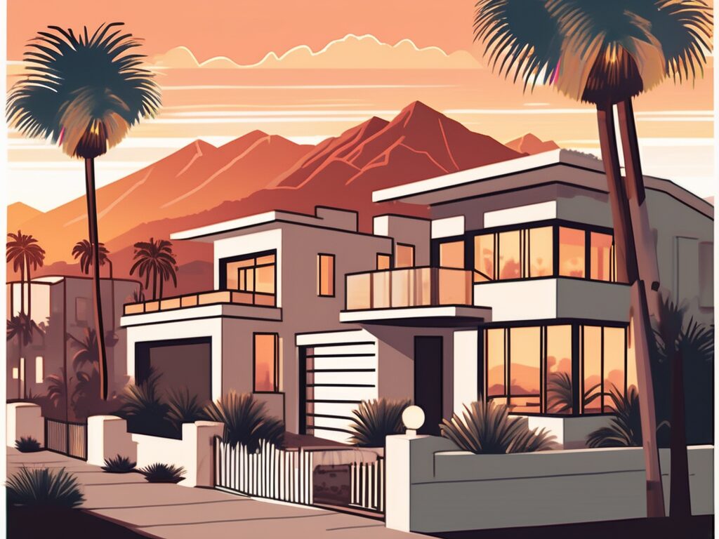 A picturesque californian cityscape with diverse architectural styles of homes