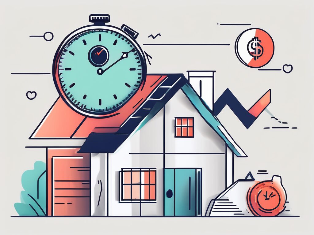 A house with five symbolic elements such as a stopwatch