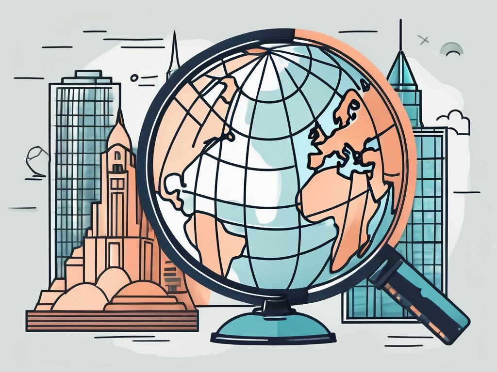 A globe with various iconic landmarks