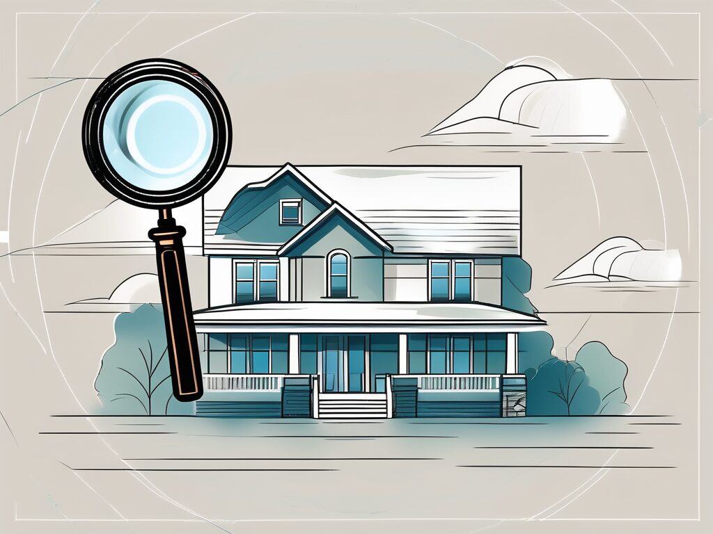 A traditional residential house with a magnifying glass hovering over it