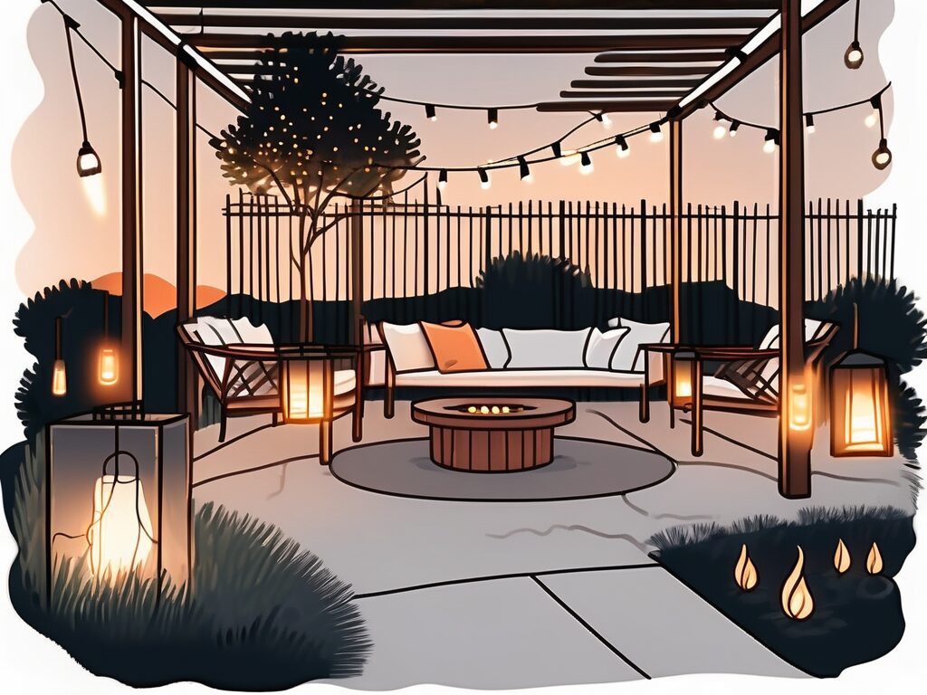 A beautifully transformed backyard at dusk
