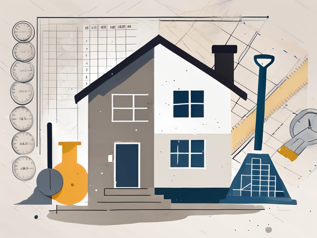 A residential house with symbols of various factors like location (represented by a map)