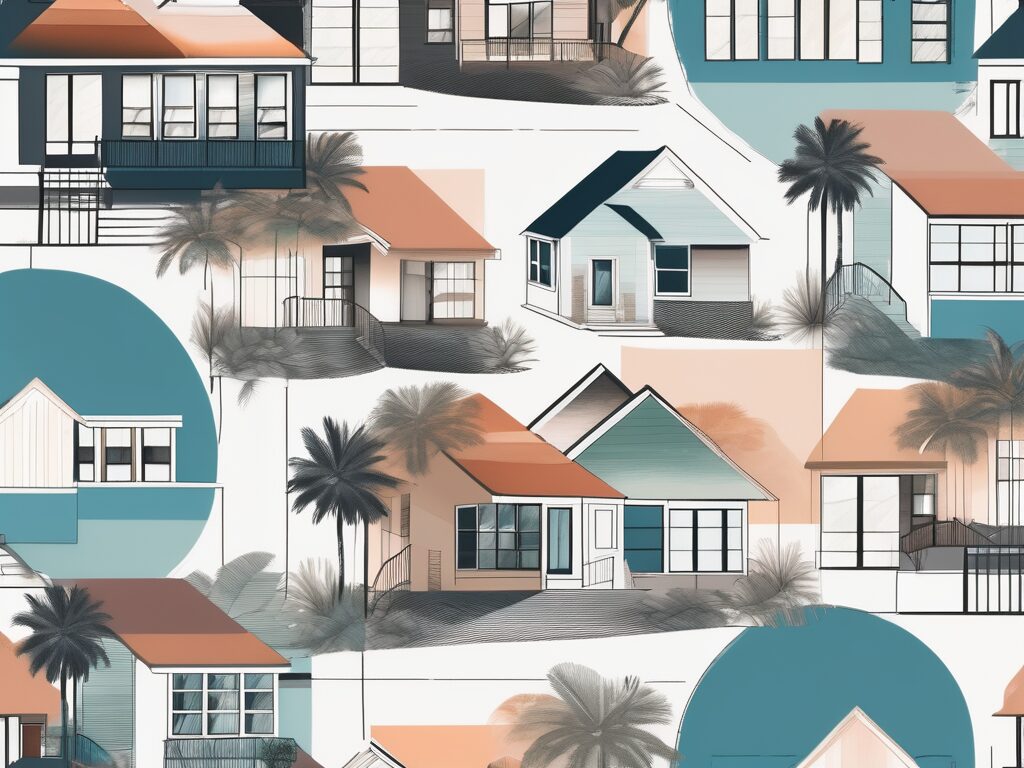 A variety of residential properties in florida with a pie chart superimposed over it