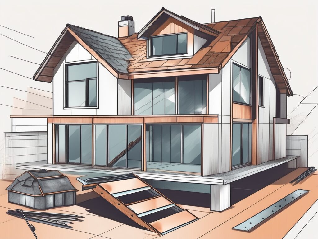 A house with its roof being replaced