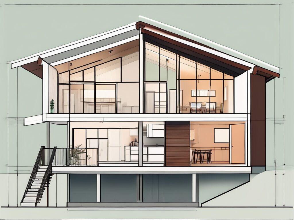 A cross-section of a two-story house