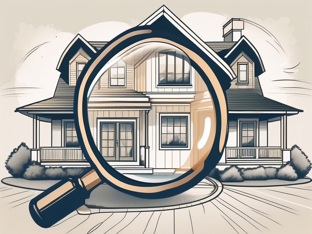 A traditional house with a magnifying glass hovering over it