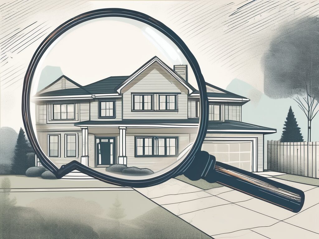 An open house with a magnifying glass hovering over it